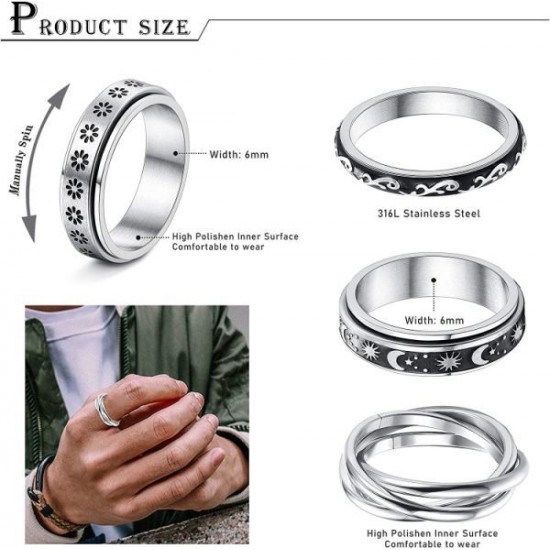 4Pcs Stainless Fidget Band Rings Spinner Rings For Women Mens Triple Interlocked Rolling Ring Celtic Stress Relieving Reduce Anxiety Size 7 4Pcs Stainless Fidget Band Rings Spinner Rings For Women Mens Triple Interlocked Rolling Ring Celtic Stress Relieving Reduce Anxiety Size 7